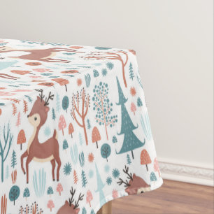 Cute Deer in Whimsical Forest Pattern Christmas Tablecloth