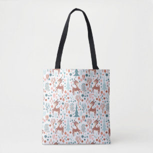Cute Deer in Whimsical Forest Pattern Christmas Tote Bag
