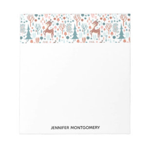 Cute Deer in Whimsical Forest Pattern Notepad