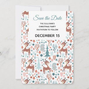 Cute Deer in Whimsical Forest Pattern Save The Date
