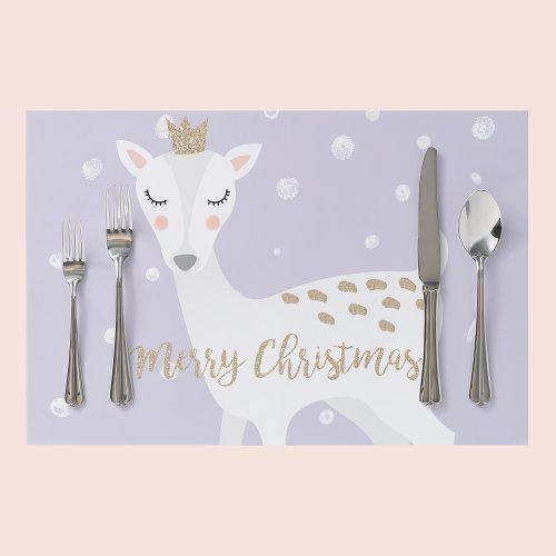 Cute Deer  Lilac  Christmas Paper Placemat