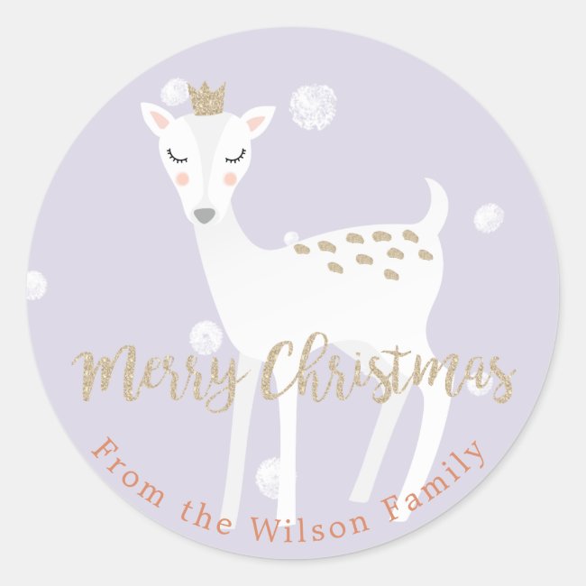 Cute Deer | Lilac Personalized Christmas Sticker