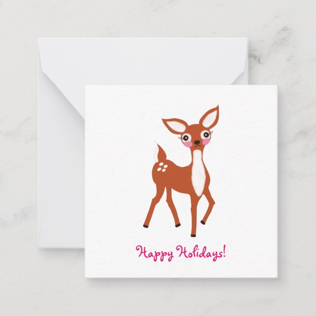 Cute Deer Mini Christmas Note Card (Front)