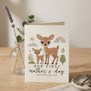 Cute Deer Mom Baby First Mothers Day Illustration Card