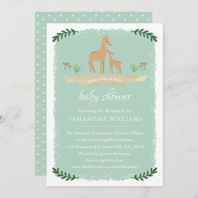 Cute Deer Neutral Baby Shower Invitation (Front/Back)