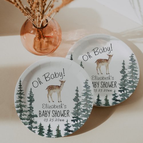 Cute Deer Oh Baby Baby Shower  Paper Plates