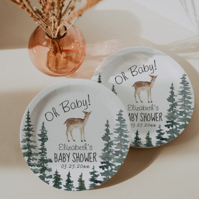 Cute Deer Oh Baby Baby Shower  Paper Plates (Creator Uploaded)