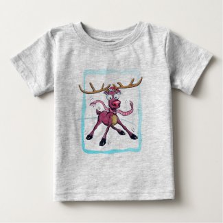 Cute Deer on ice Funny Christmas holidays Cartoon