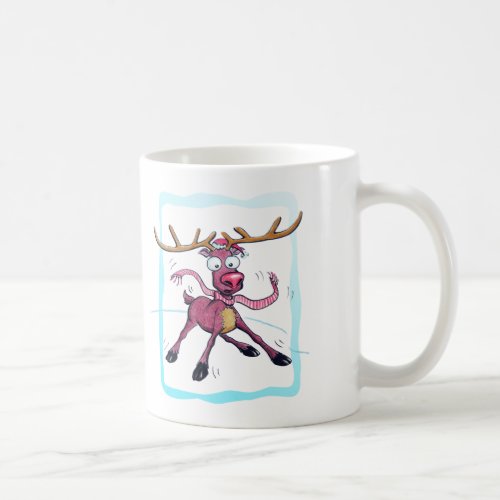 Cute Deer on ice Funny Christmas holidays Cartoon Coffee Mug