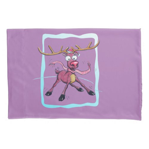 Cute Deer on ice Funny Christmas holidays Cartoon Pillowcase