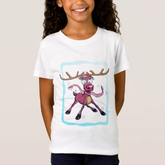 Cute Deer on ice Funny Christmas holidays Cartoon