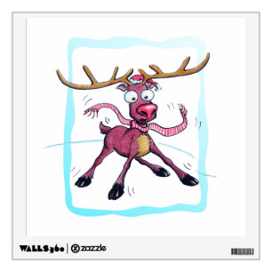 Cute Deer on ice Funny Christmas holidays Cartoon Wall Decal