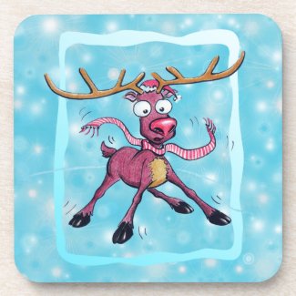 Cute Deer on ice Winter Christmas holidays Cartoon