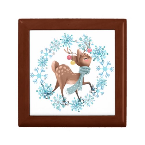 Cute Deer on Skates Snowflake Wreath Gift Box