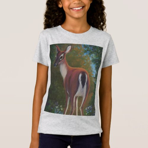 Cute Deer on Wooded Path_ Kids t_shirt_ Girls  T_Shirt