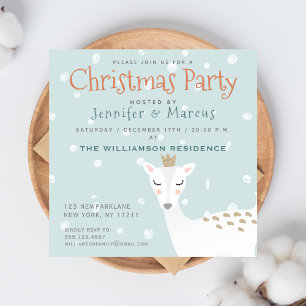 Cute Deer Pale Blue Christmas Party Invitation