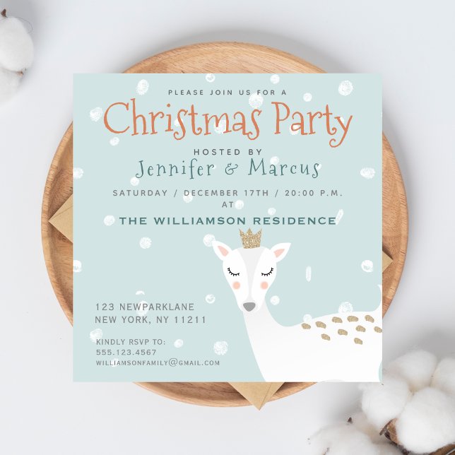Cute Deer | Pale Blue Christmas Party Invitation (Creator Uploaded)
