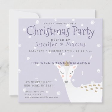 Cute Deer | Pale Purple Christmas Party Invitation