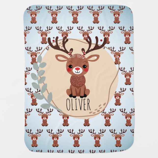 Cute Deer Pattern Baby Blanket (Front)