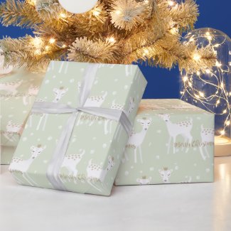 Cute Deer Pattern Sage Christmas Wrapping Paper