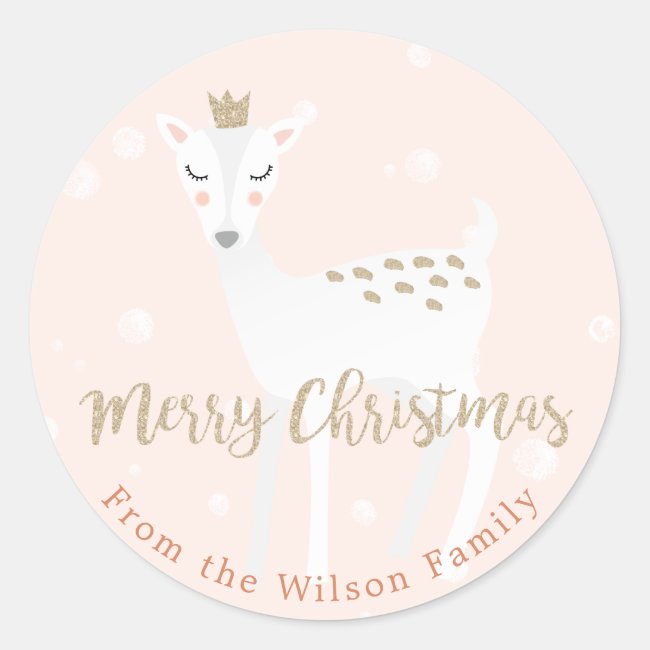Cute Deer | Pink Personalized Christmas Sticker