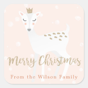 Cute Deer Pink Personalized Christmas Sticker