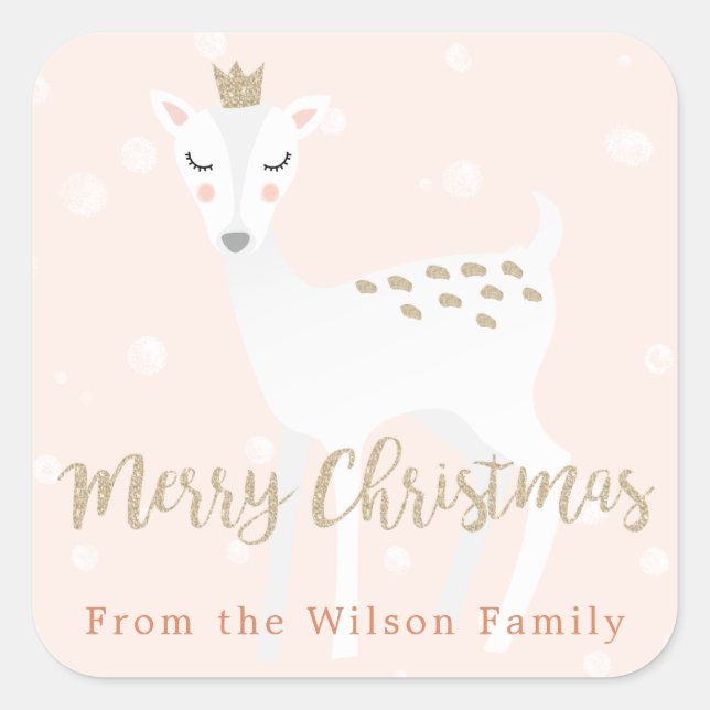 Cute Deer  | Pink Personalized Christmas Sticker (Front)