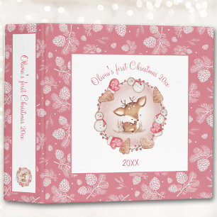 Cute Deer Pink Pine Cone Christmas Photo Album 3 Ring Binder