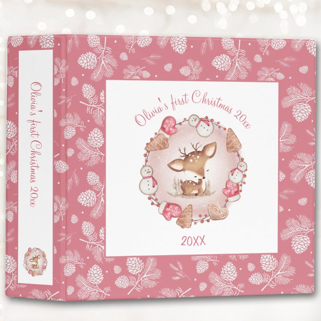 Cute Deer Pink Pine Cone Christmas Photo Album 3 Ring Binder (Cute Deer Pink Pine Cone Christmas Photo Album 3 Ring Binder)