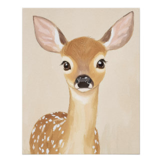 Cute Deer Poster Nursery Wall Art Pastel Kids Art
