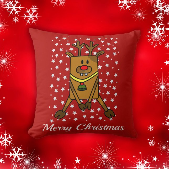 Cute Deer Red Star Pattern Merry Christmas Throw Pillow (Creator Uploaded)