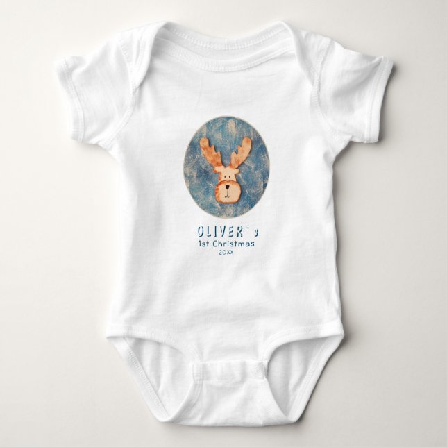 Cute Deer Reindeer Baby`s First Christmas  Baby Bodysuit (Front)