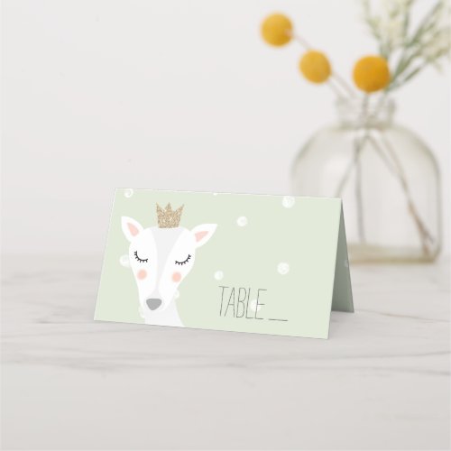 Cute Deer  Sage Green Winter Wedding or Christmas Place Card