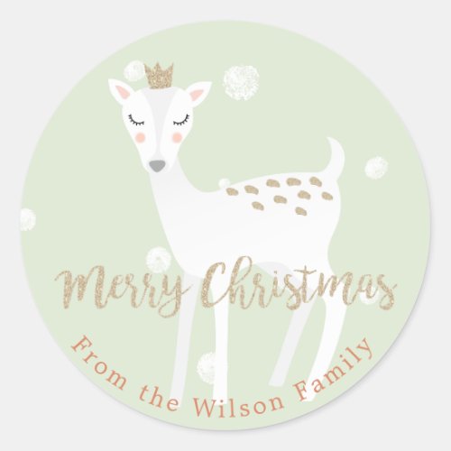 Cute Deer   Sage Personalized Christmas Sticker