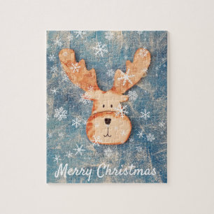 Cute Deer Snowflake Merry Christmas Kids Jigsaw Puzzle