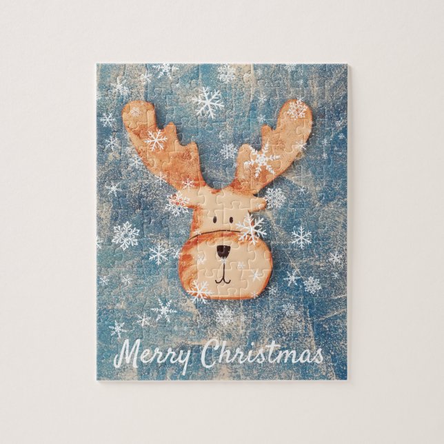 Cute Deer Snowflake Merry Christmas Kids Jigsaw Puzzle (Vertical)