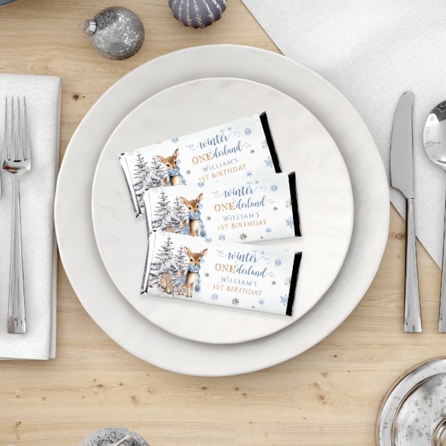 Cute Deer Snowflake Winter Onederland Birthday Hershey Bar Favors (Creator Uploaded)