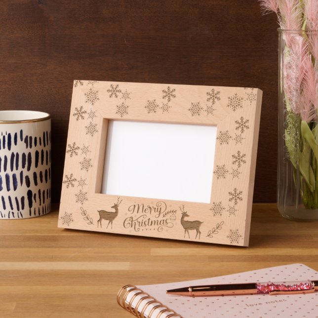 Cute Deer Snowflakes Merry Christmas  Engraved Frames (Left)