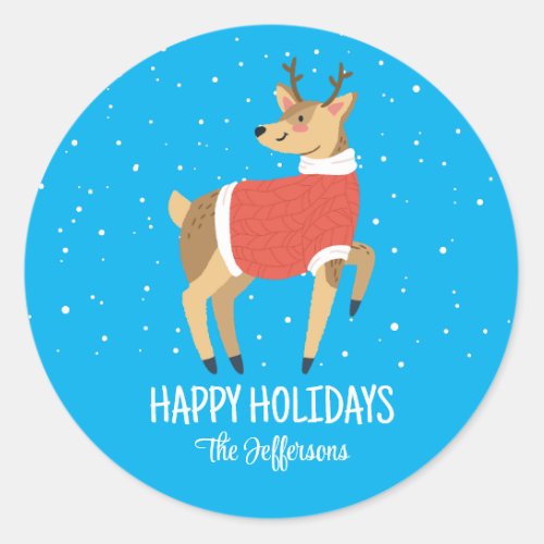 Cute Deer Snowy Winter Holiday Christmas Animal Classic Round Sticker