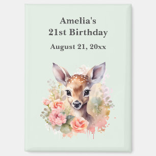 Cute Deer Surrounded By Ros Birthday Save the Date Magnet