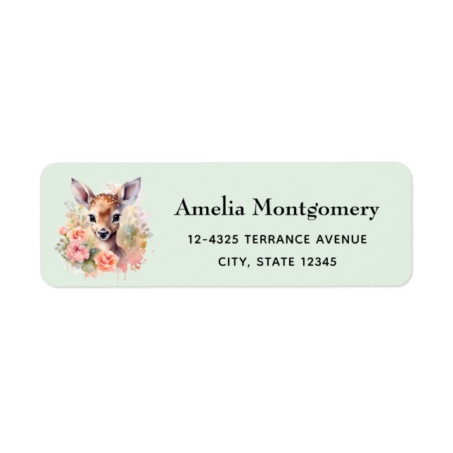 Cute Deer Surrounded By Roses Address Label (Front)
