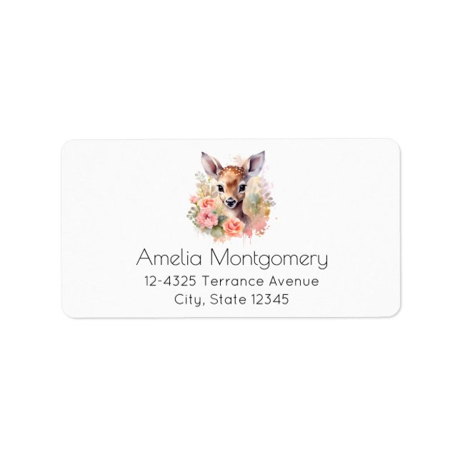 Cute Deer Surrounded By Roses Address Label (Front)