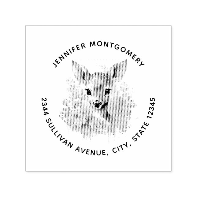 Cute Deer Surrounded By Roses Address Self-inking Stamp (Design)