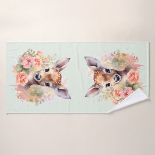 Cute Deer Surrounded By Roses Bath Towel Set