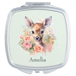 Cute Deer Surrounded By Roses Compact Mirror