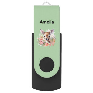 Cute Deer Surrounded By Roses Flash Drive