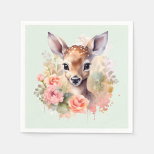 Cute Deer Surrounded By Roses Napkins