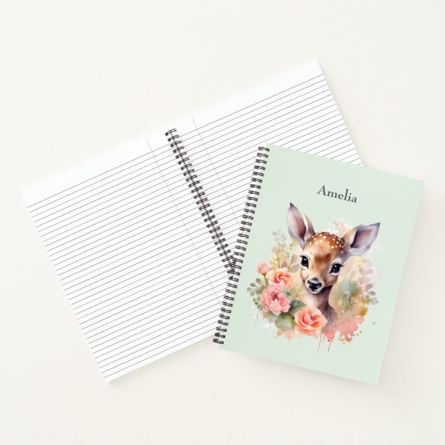 Cute Deer Surrounded By Roses Notebook (Inside)