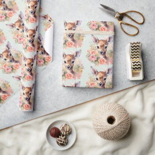 Cute Deer Surrounded By Roses Pattern Wrapping Paper