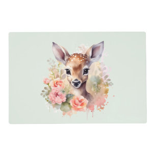Cute Deer Surrounded By Roses Placemat